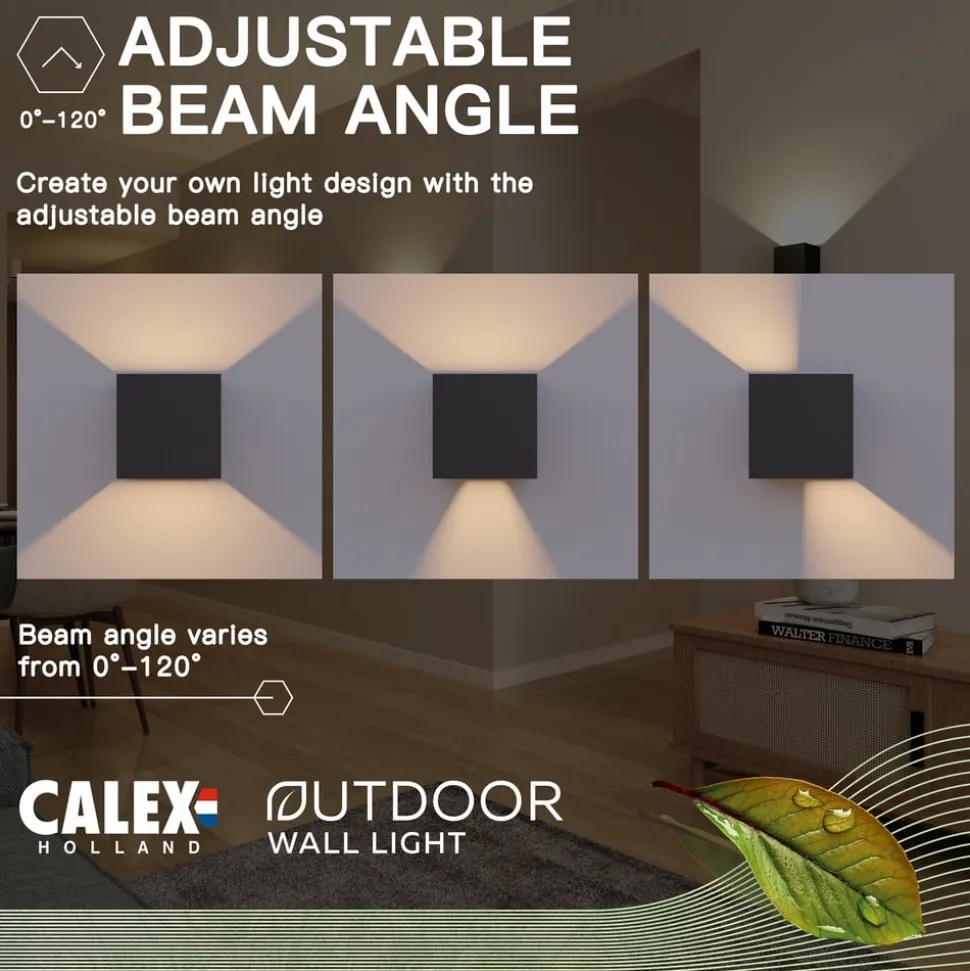 Calex utendørs LED-vegglampe Cube, opp/ned, høyde 10 cm, svart