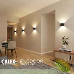 Calex utendørs LED-vegglampe Cube, opp/ned, høyde 10 cm, svart