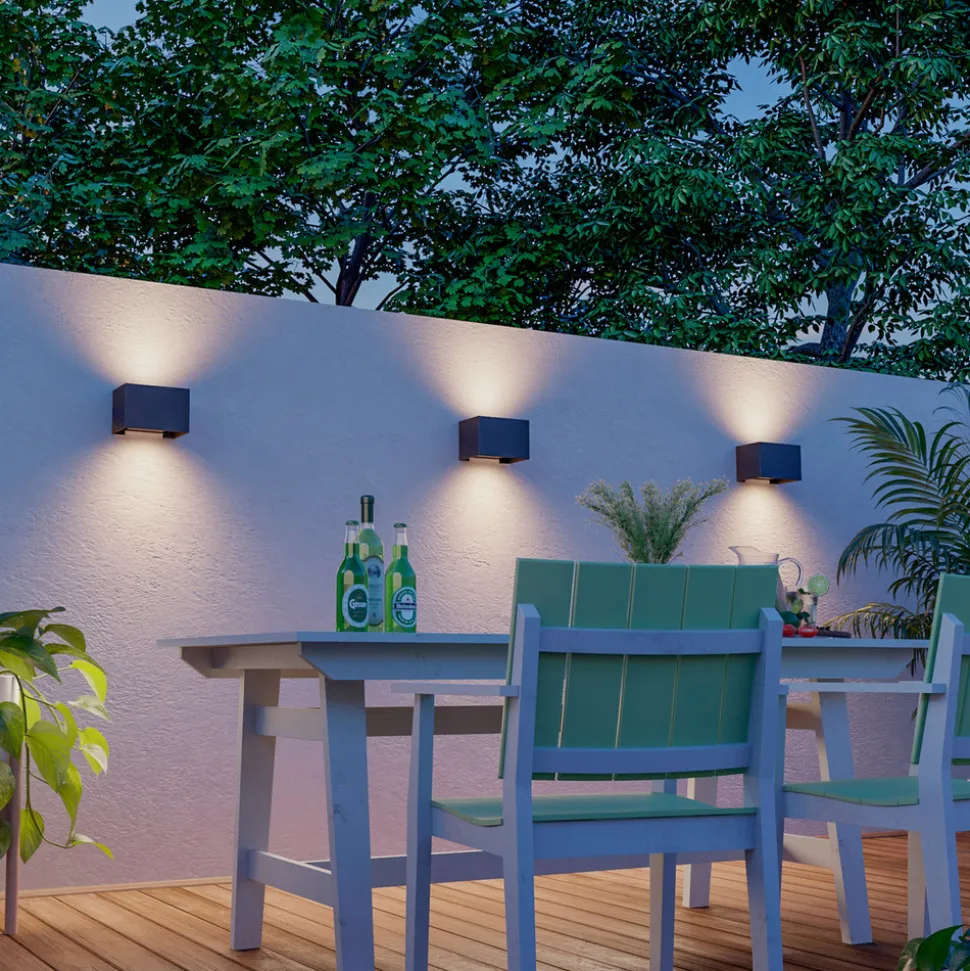 Calex utendørs vegglampe Rektangel opp/ned, høyde 10 cm, svart