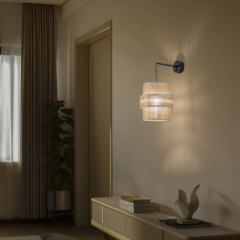 Calisto vegglampe, jute, naturbrun, bryter