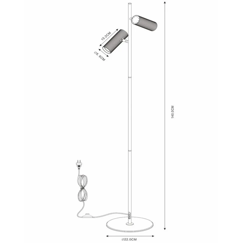 Club gulvlampe, justerbar, hvit, metall, 140 cm, GU10