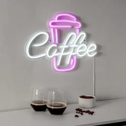Coffee LED-vegglampe, rosa/hvit, pleksiglass, 40 x 30 cm USB