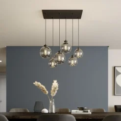 Cubus hengelampe, røykgrå, glass, 74 cm lang, 6 lyskilder