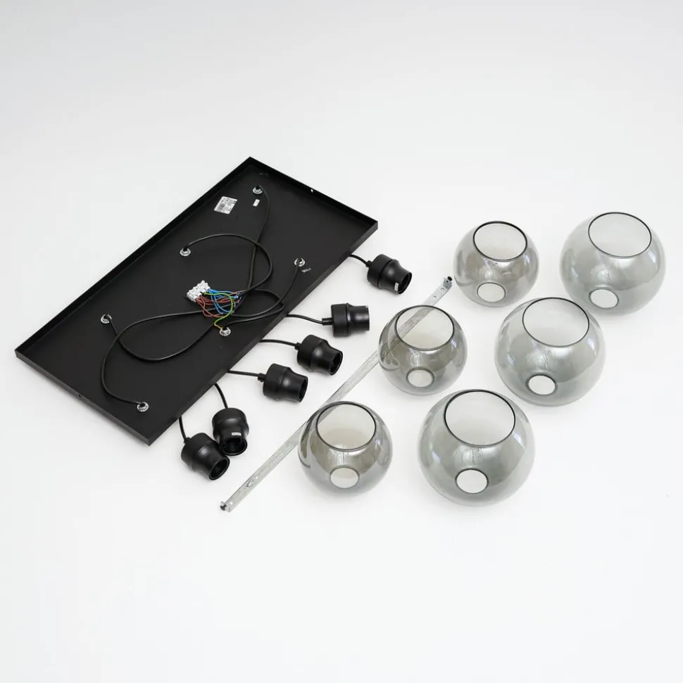 Cubus hengelampe, røykgrå, glass, 74 cm lang, 6 lyskilder