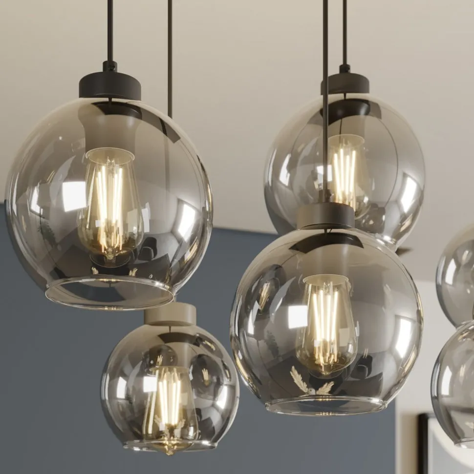 Cubus hengelampe, røykgrå, glass, 74 cm lang, 6 lyskilder