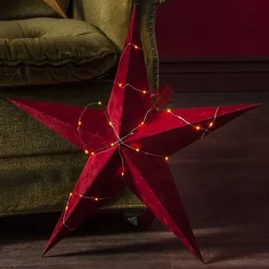 Dekostjerne Velvet med Dew Drop LED-lyslenke rød