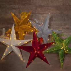 Dekostjerne Velvet med Dew Drop LED-lyslenke rød