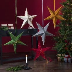 Dekostjerne Velvet med Dew Drop LED-lyslenke rød