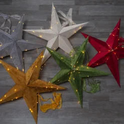 Dekostjerne Velvet med Dew Drop LED-lyslenke rød