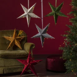 Dekostjerne Velvet med Dew Drop LED-lyslenke rød