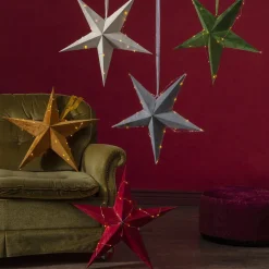 Dekostjerne Velvet med Dew Drop LED-lyslenke rød