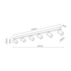 Downlight Top, svart, 127 cm, 6 lyskilder, metall, GU10