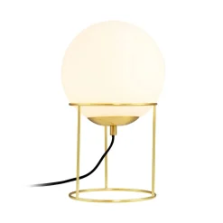 Dyberg Larsen bordlampe Madrid, opal/messingfarget, 34 cm