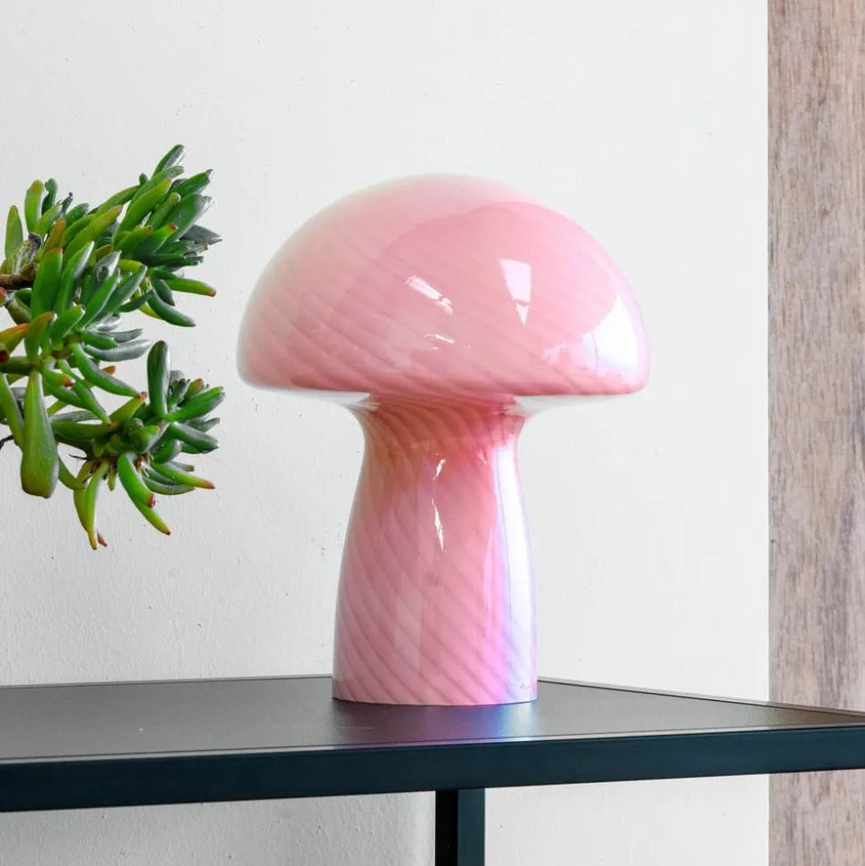Dyberg Larsen Mushroom bordlampe, rosa, høyde 23 cm, glass