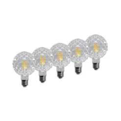 E27 3,8W LED-pære G95 2 700 K struktur klart 5 stk