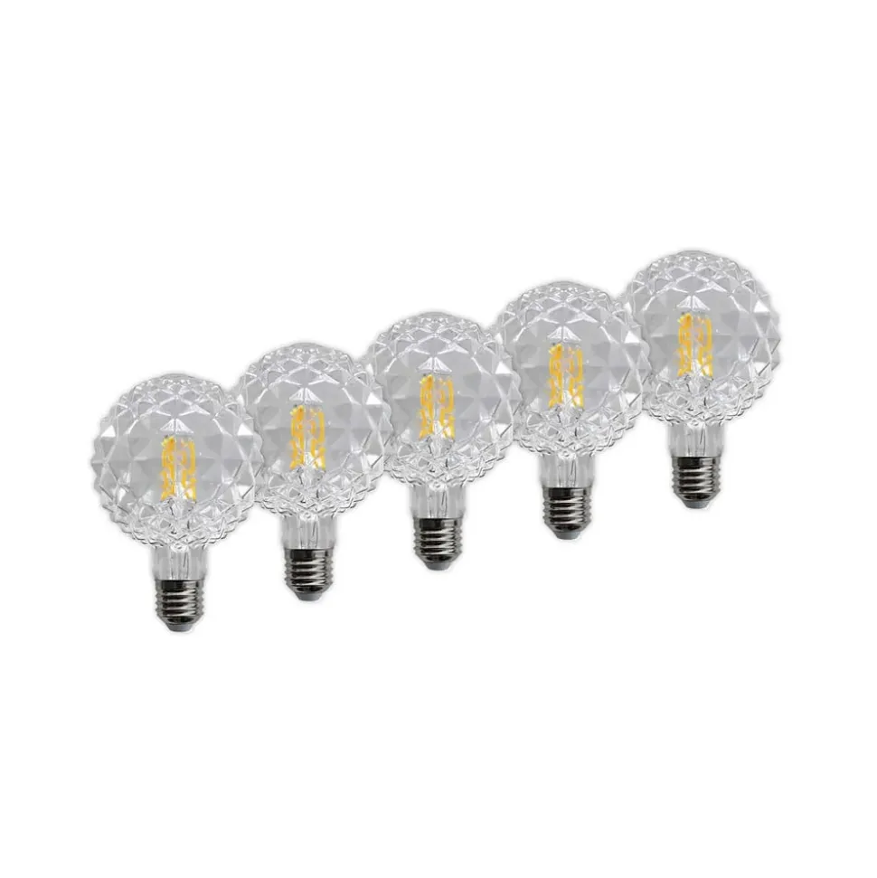 E27 3,8W LED-pære G95 2 700 K struktur klart 5 stk