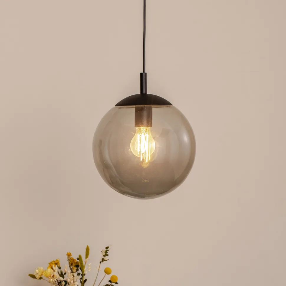 Esme hengelampe, Ø 25 cm, røykgrå, glass, globe, E27