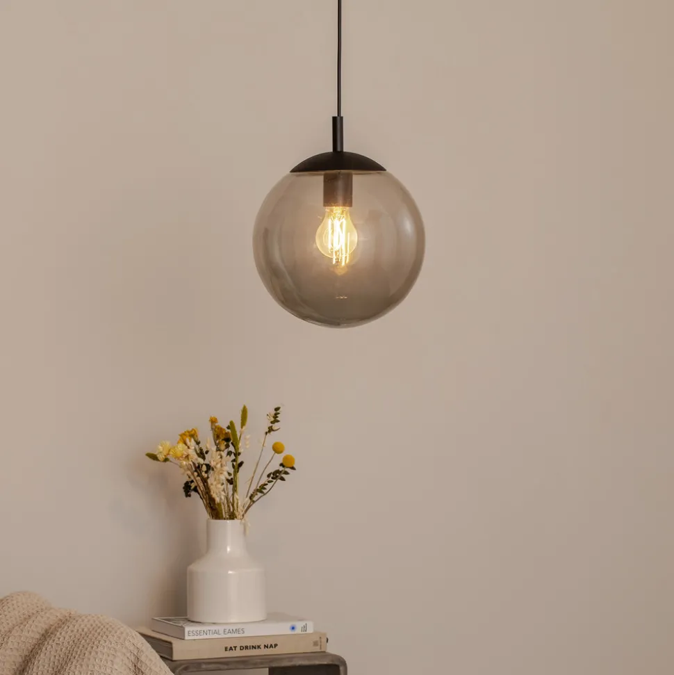 Esme hengelampe, Ø 25 cm, røykgrå, glass, globe, E27