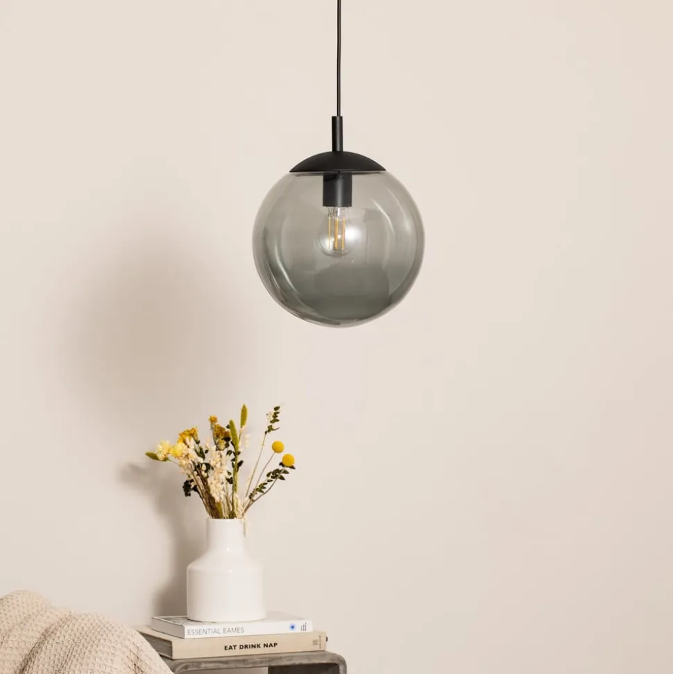 Esme hengelampe, Ø 25 cm, røykgrå, glass, globe, E27