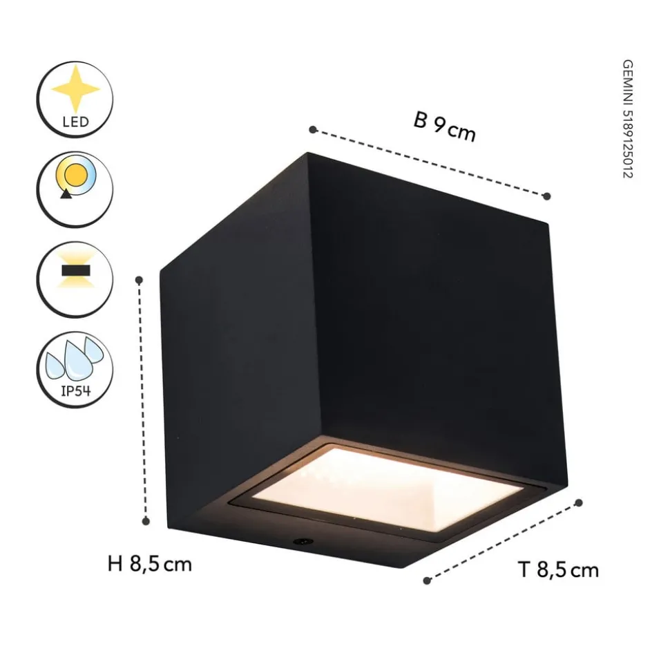 Gemini utendørs LED-vegglampe matt svart 8,8cm