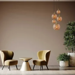 Glass-hengelampe Glasbol, messing, 5 lyskilder