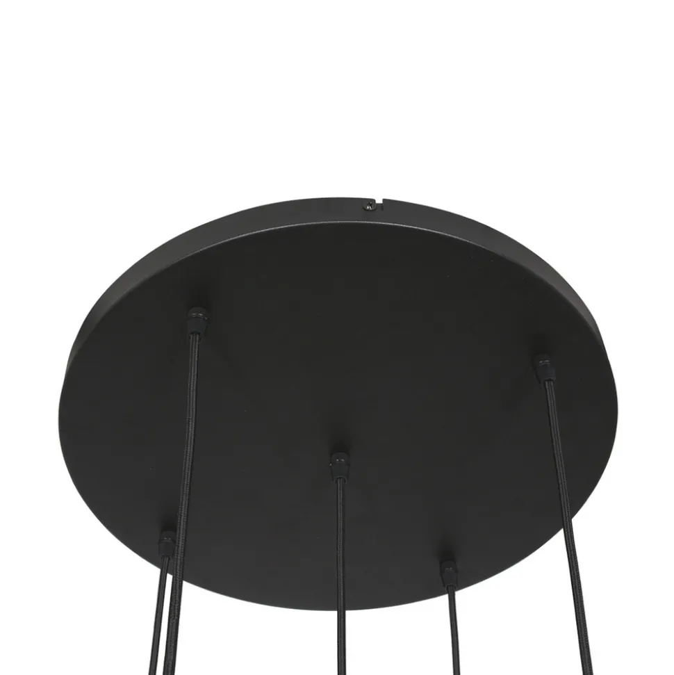 Glass-hengelampe Glasbol, messing, 5 lyskilder