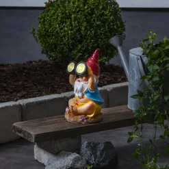 Gnomy LED-solcellelampe, fargerik, plast, 22 cm, kikkert