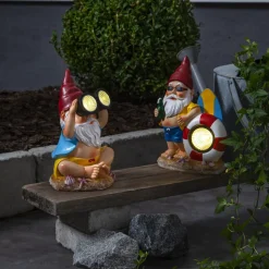 Gnomy LED-solcellelampe, fargerik, plast, 22 cm, kikkert