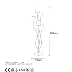 Gulvlampe Bonibon 13237 gullfarget metall Høyde 160 cm 5 lyskilder