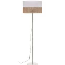 Gulvlampe Linobianco, skjerm i stoff og jute