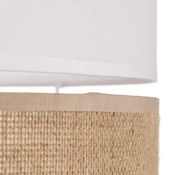 Gulvlampe Linobianco, skjerm i stoff og jute