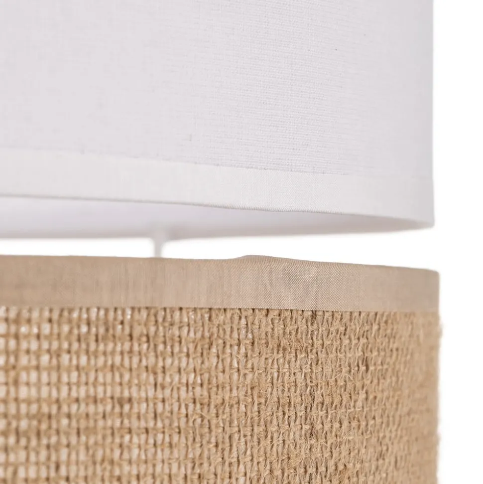 Gulvlampe Linobianco, skjerm i stoff og jute