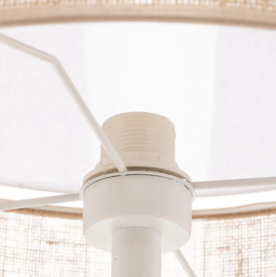 Gulvlampe Linobianco, skjerm i stoff og jute