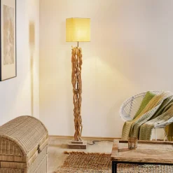 Gulvlampe Marica med stoffskjerm og treelement