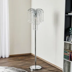 Gulvlampe Pioggia med krystallregn, krom