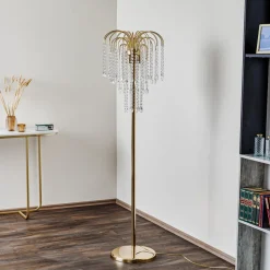 Gulvlampe Pioggia med krystallregn, gull
