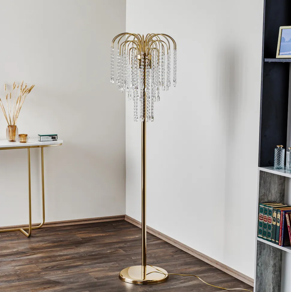 Gulvlampe Pioggia med krystallregn, gull