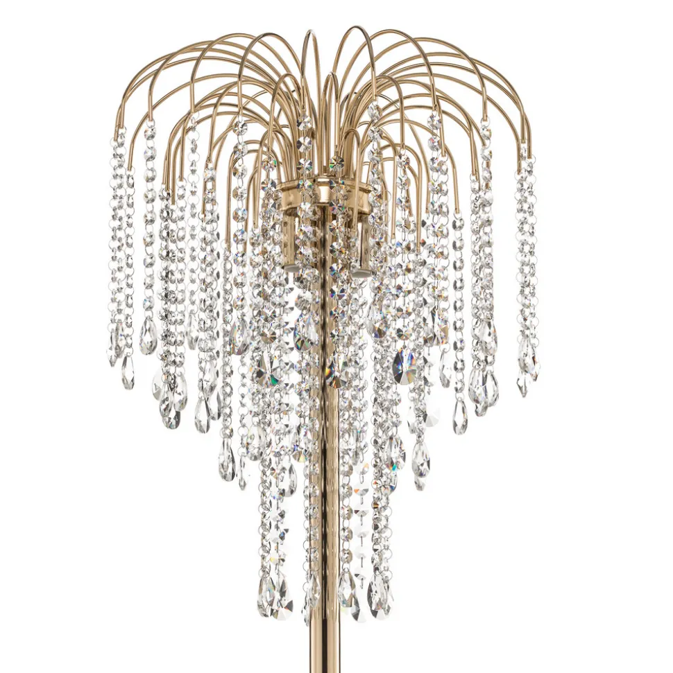 Gulvlampe Pioggia med krystallregn, gull