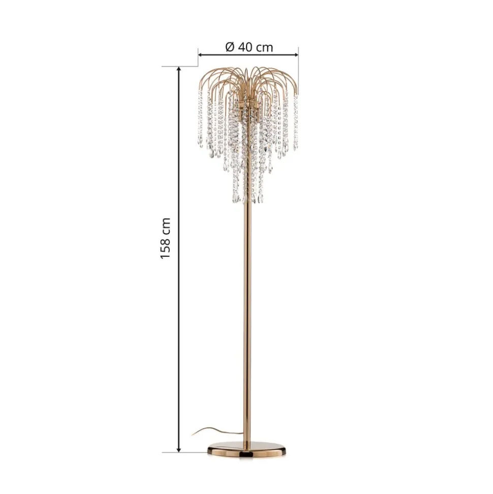 Gulvlampe Pioggia med krystallregn, gull