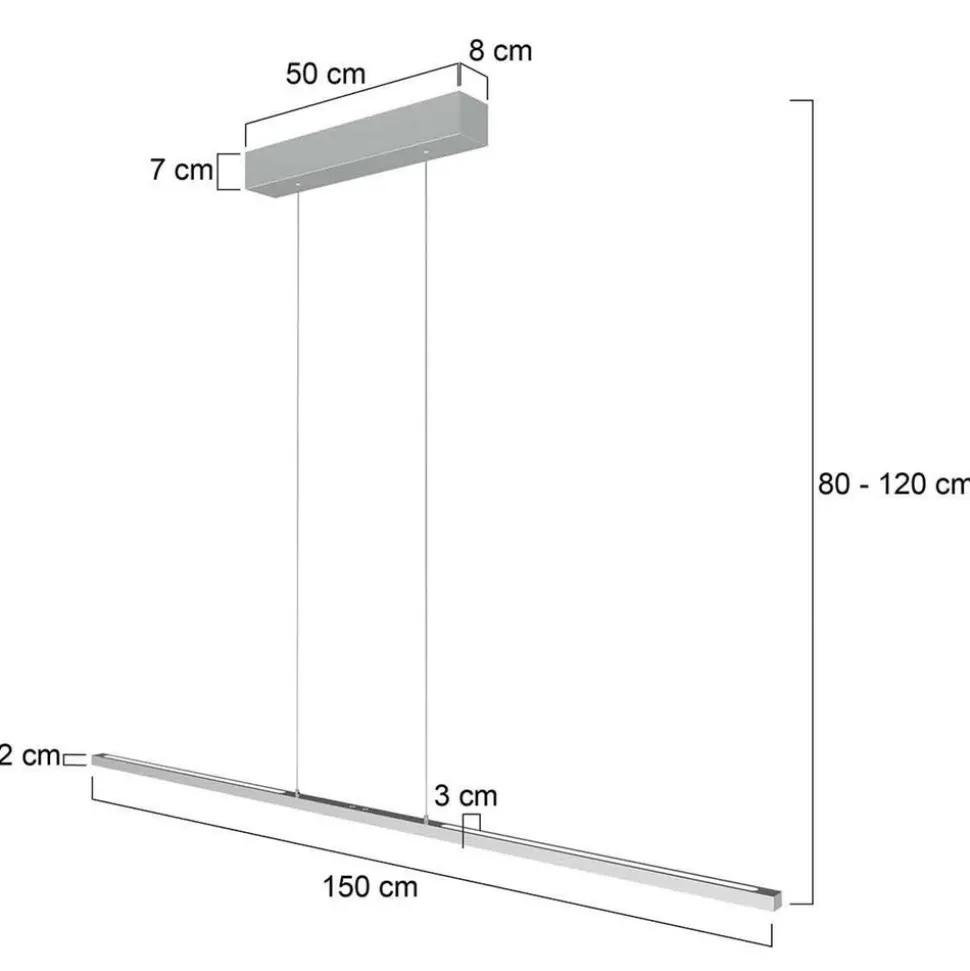Hengelampe Bande, 155 cm, opp/ned, stål, CCT, dimmer
