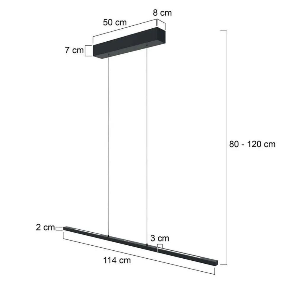 Hengelampe Bande, opp/ned, svart, 120 cm, CCT, dimmer