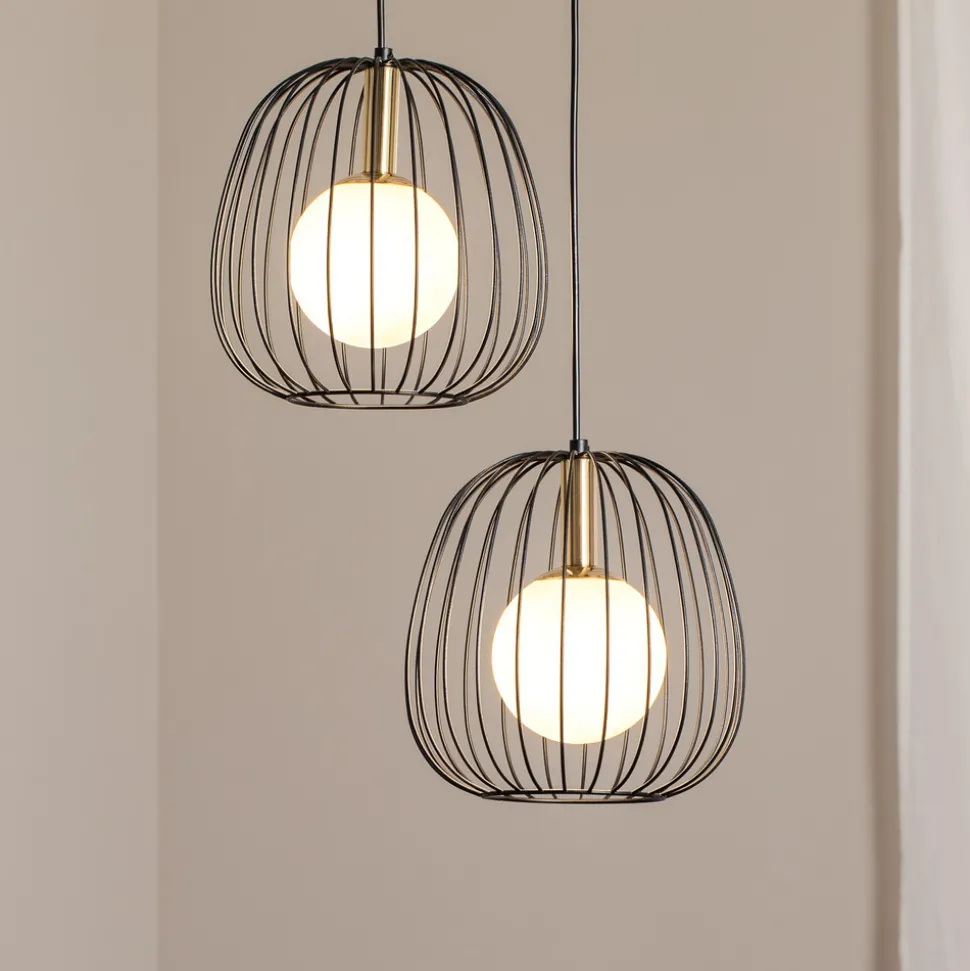 Hengelampe Bell, 2 lyskilder, svart/gull/hvit