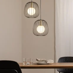 Hengelampe Bell, 2 lyskilder, svart/gull/hvit