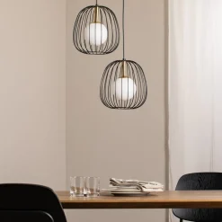 Hengelampe Bell, 2 lyskilder, svart/gull/hvit