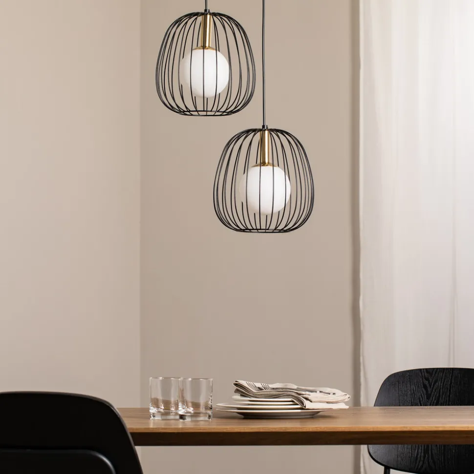 Hengelampe Bell, 2 lyskilder, svart/gull/hvit