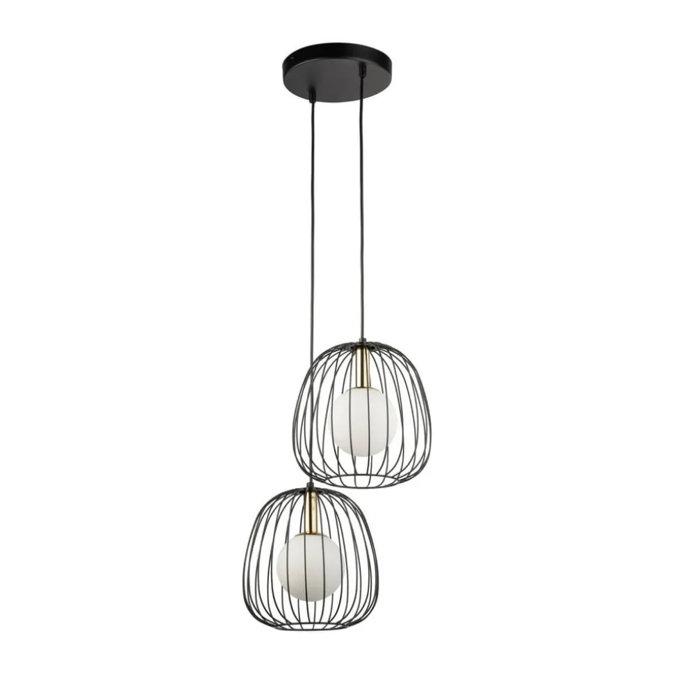 Hengelampe Bell, 2 lyskilder, svart/gull/hvit