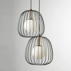 Hengelampe Bell, 2 lyskilder, svart/gull/hvit