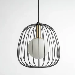 Hengelampe Bell S, Ø 24 cm, 1 lyskilde, svart/gull/hvit