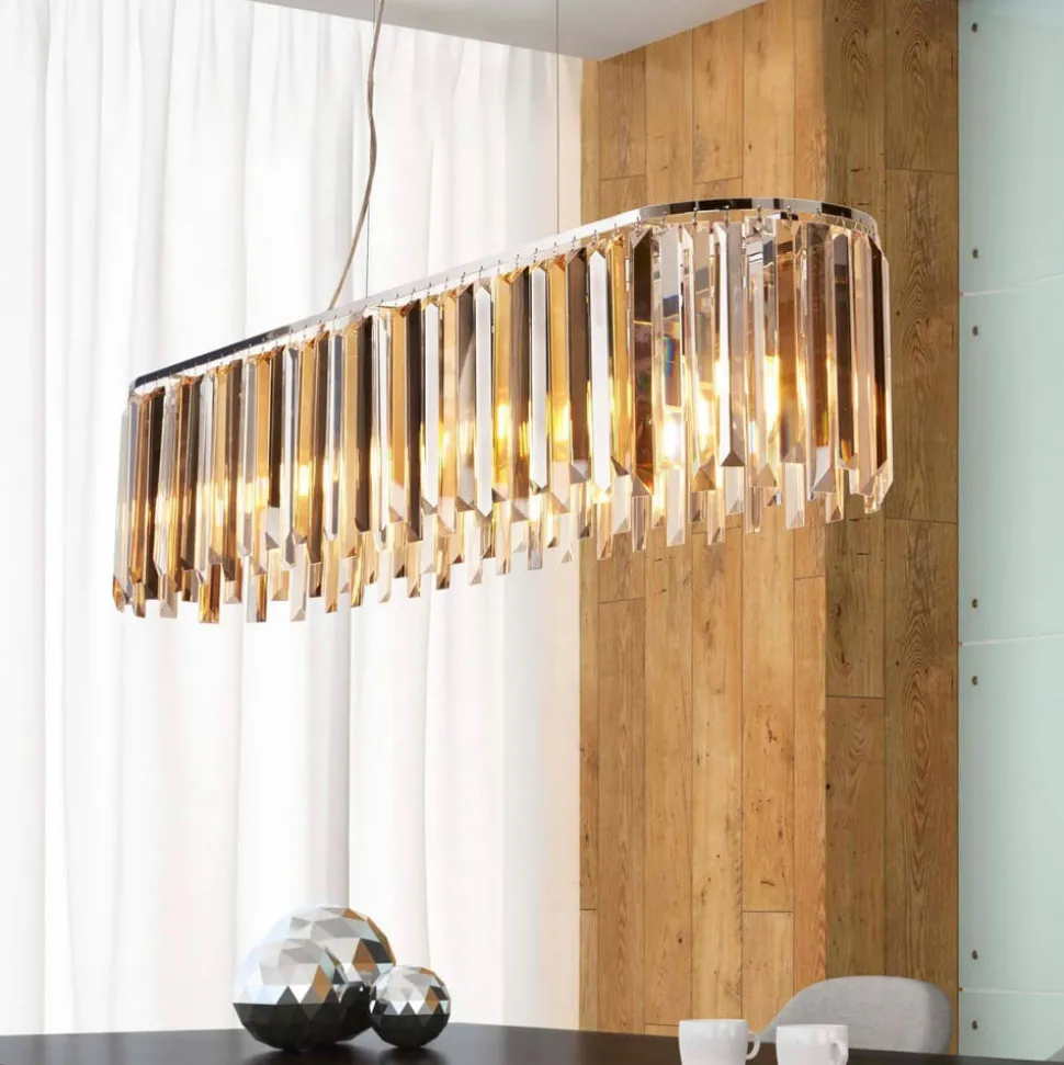 Hengelampe Clarissa med krystallprismer, 100 cm