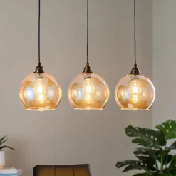 Hengelampe gull 022 3 lyskilder lineært glass Ø20cm